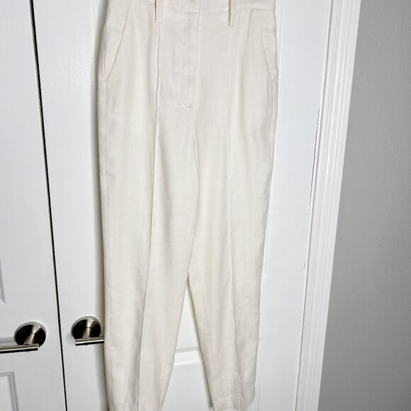 Veronica Beard Clerence Paperbag Pants in White Cream  Linen Size 2 - Picture 2 of 12